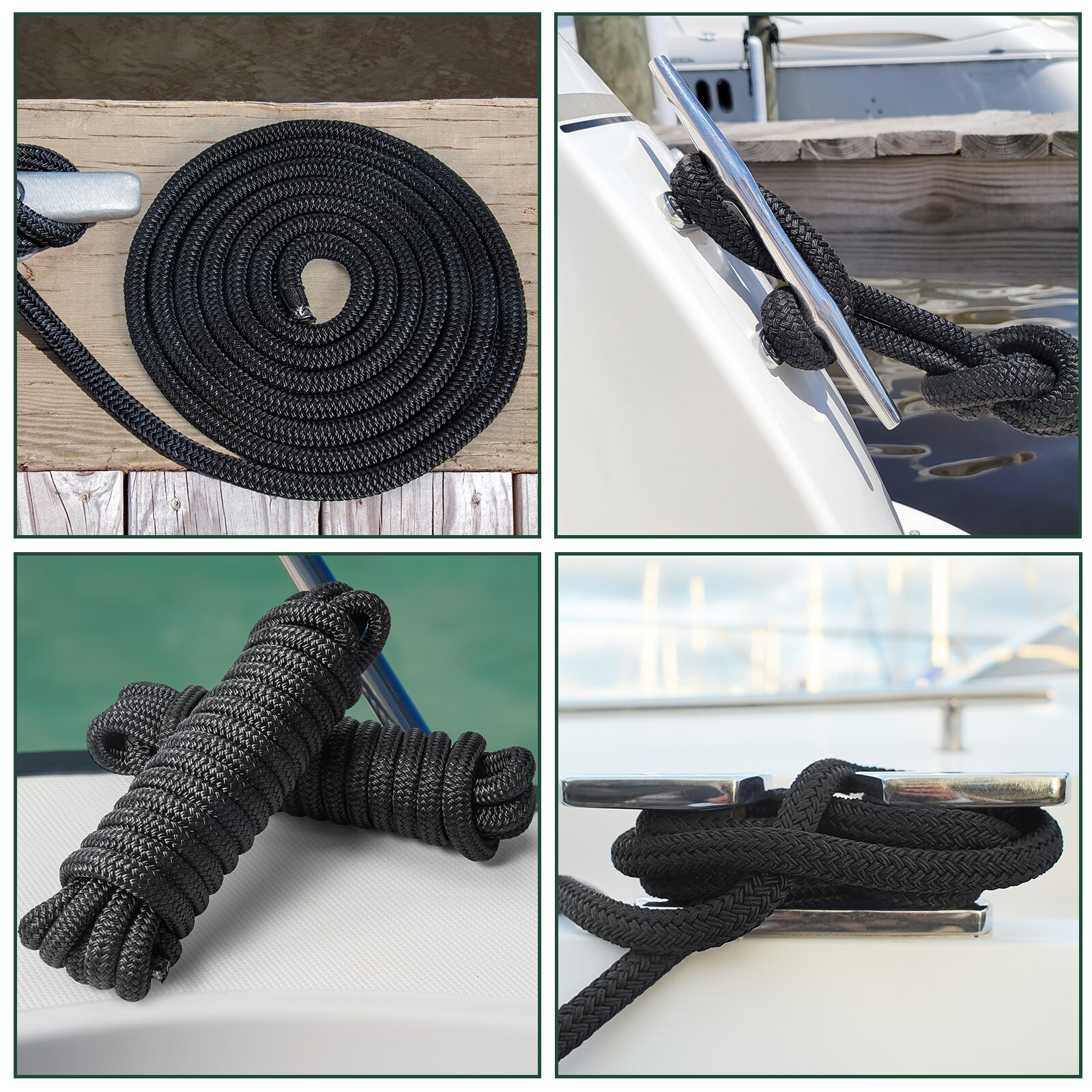 4 Pack 5/8 x 20 Dock Lines Nylon Rope for Boats Double Braided Boat Accessories
