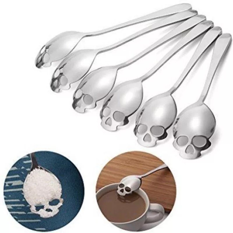 Skull Head Coffee Spoon Original Silverware Kitchen Utensil Lot 4Pcs