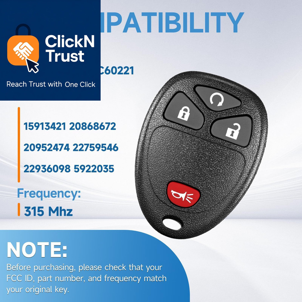 Keyless Entry Remote Start Control Key Fob Replacement Fits 2-Pack, Black