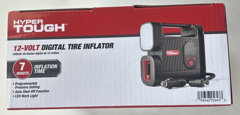 Hyper Tough 12V Digital Tire Inflator Auto Shut-off LED Work Light Programmable