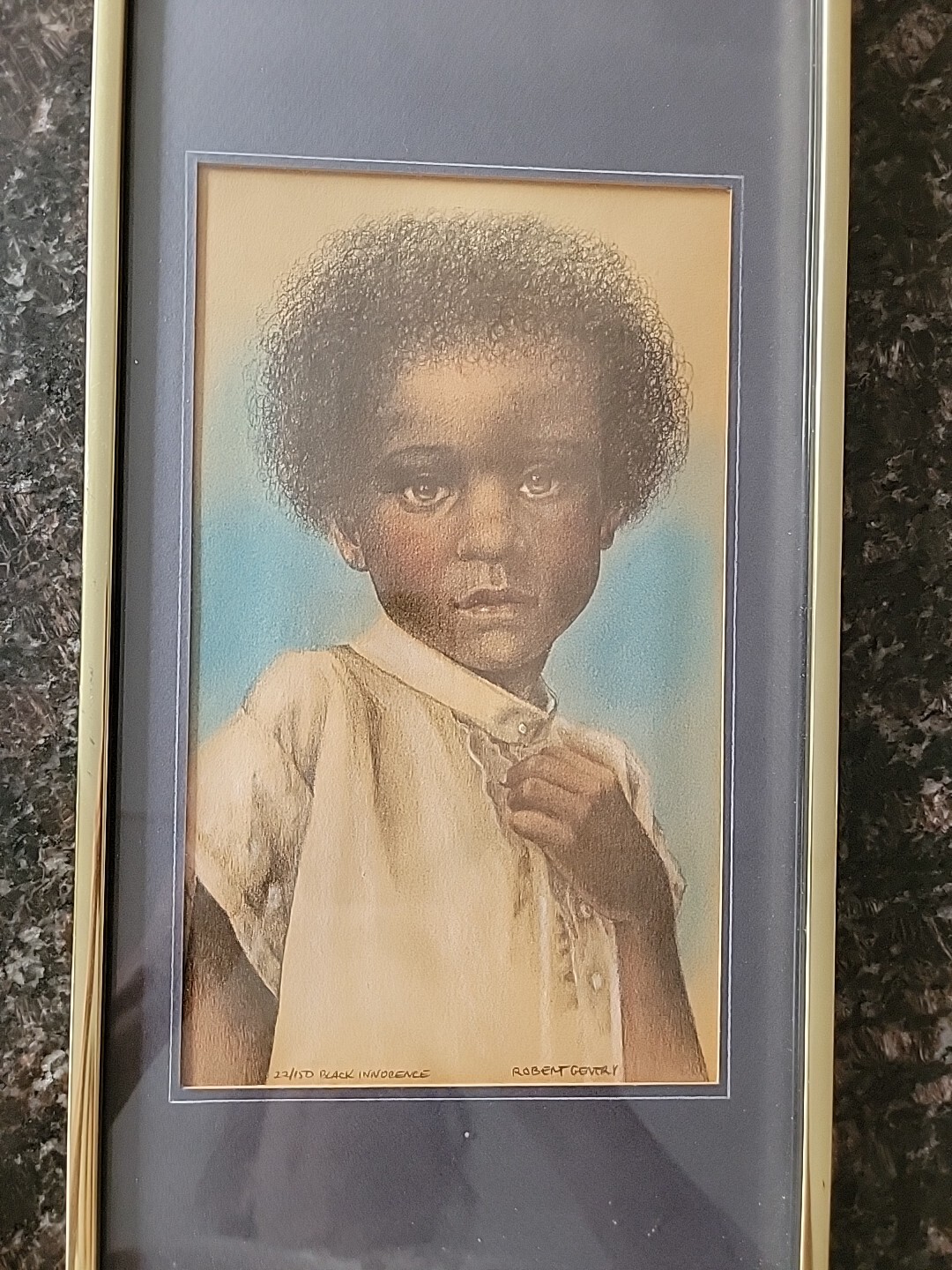 lithograph signed numbered framed prints Black Innocense Little Boy Rare Gift