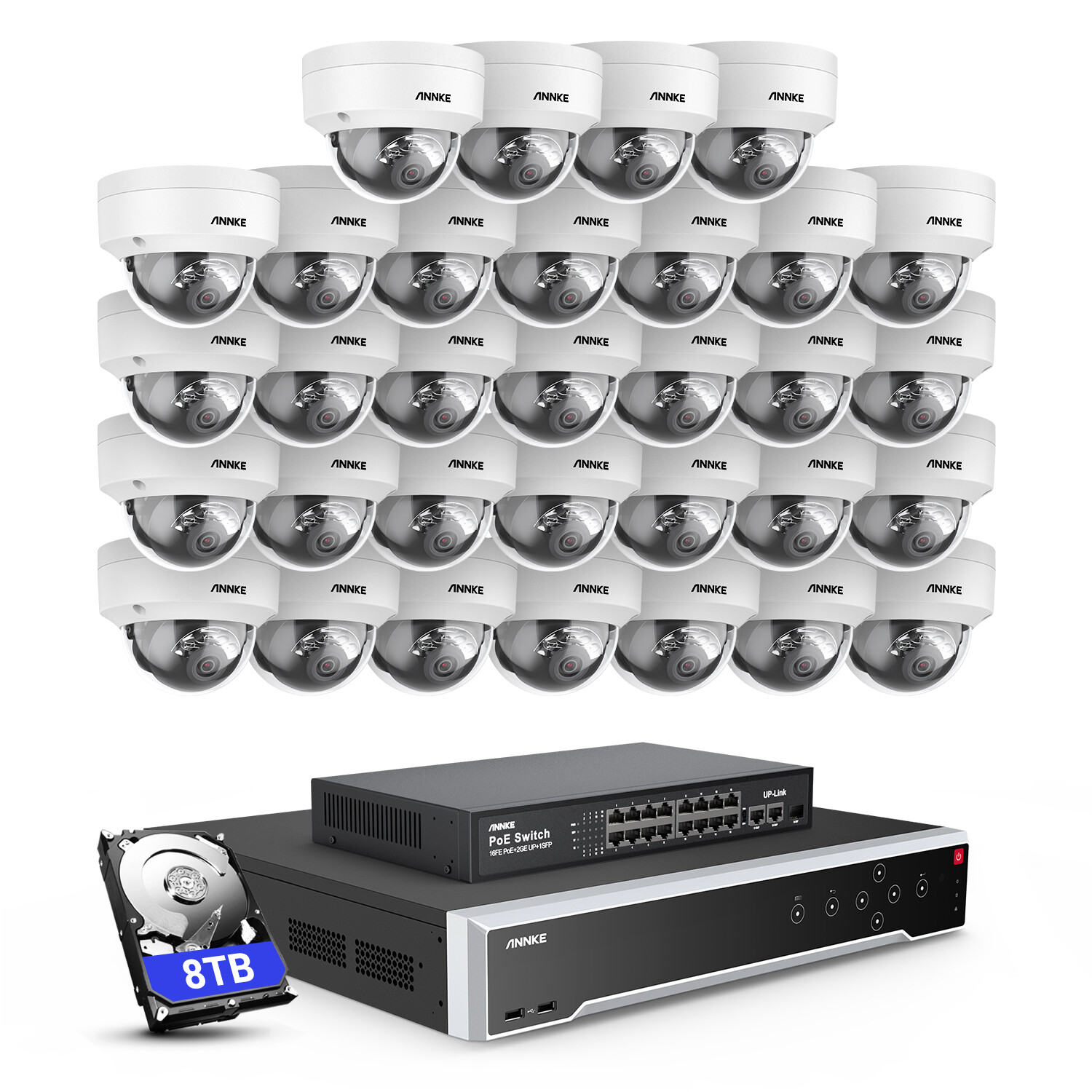 ANNKE 32CH 12MP NVR 4K POE AI Security Camera System Color Night Audio Recording