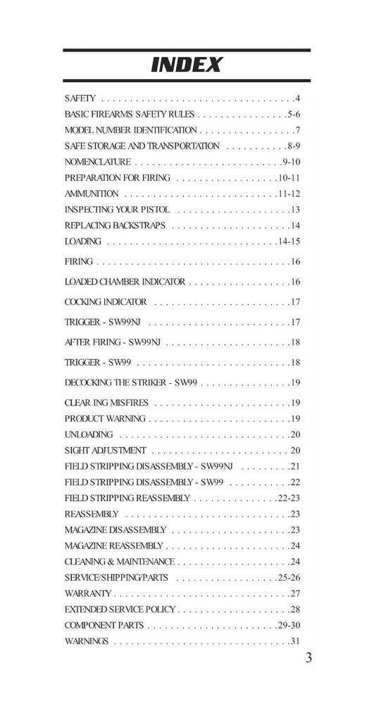 SMITH & WESSON SW99 & SW99NJ Owners Manual