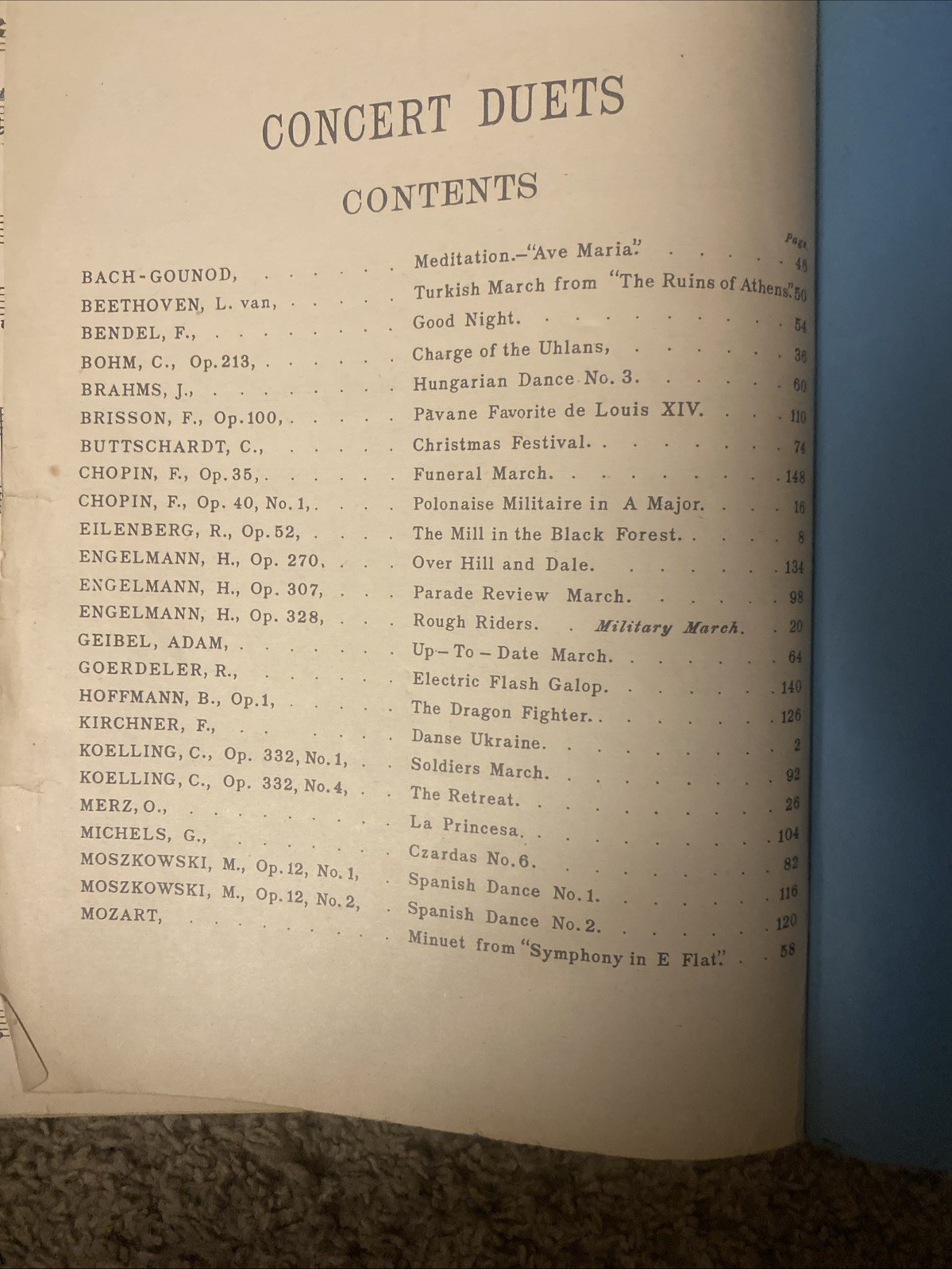 Antique 1899 Piano Book “Concert Duets”