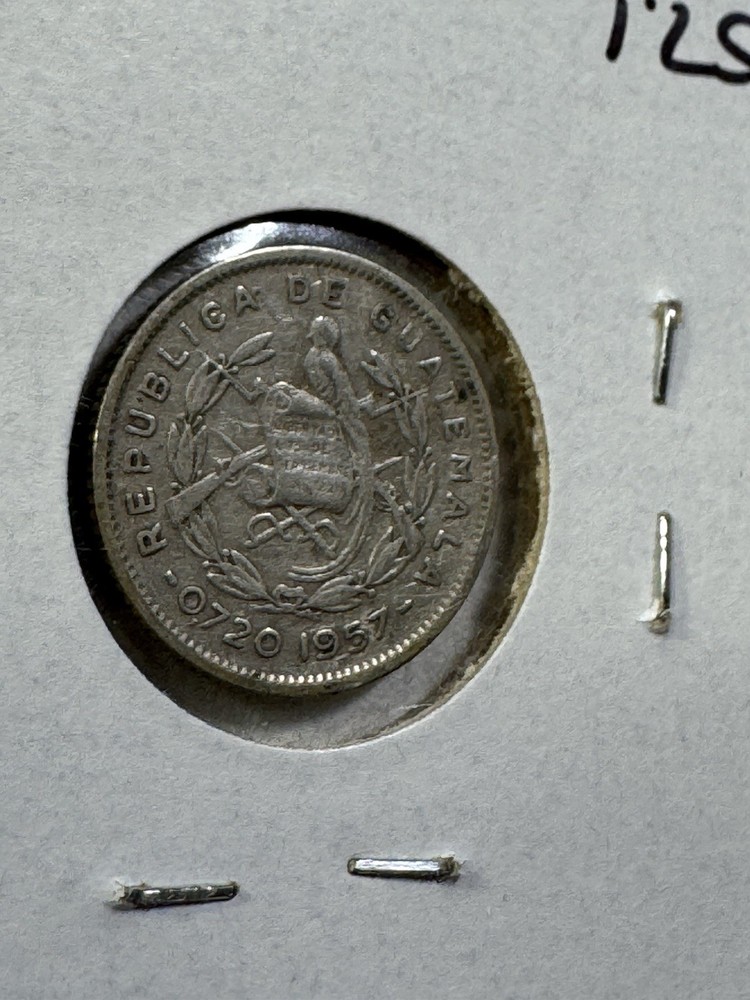 1957 Guatemala 5 Centavos Small Silver Coin