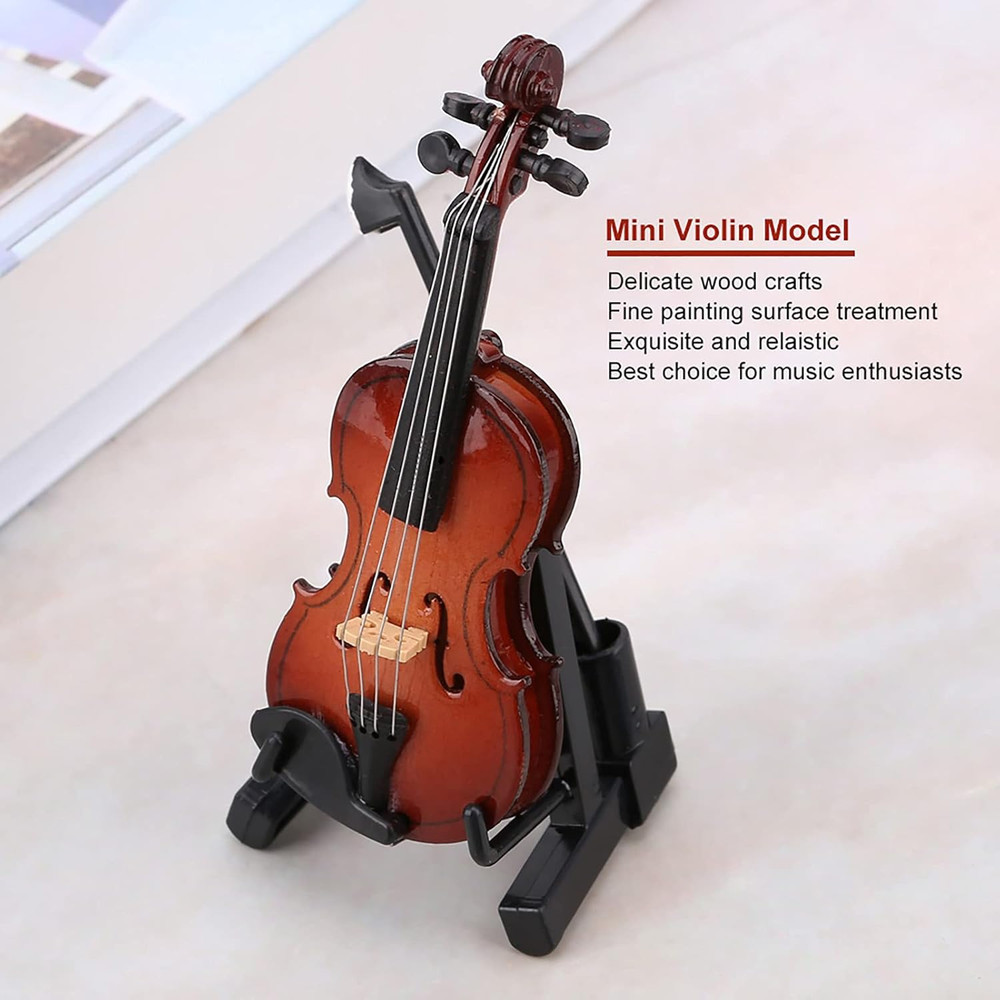 - Four Seasons Tiny Violin for Complainers, Miniature Model with Stand Case, Dol