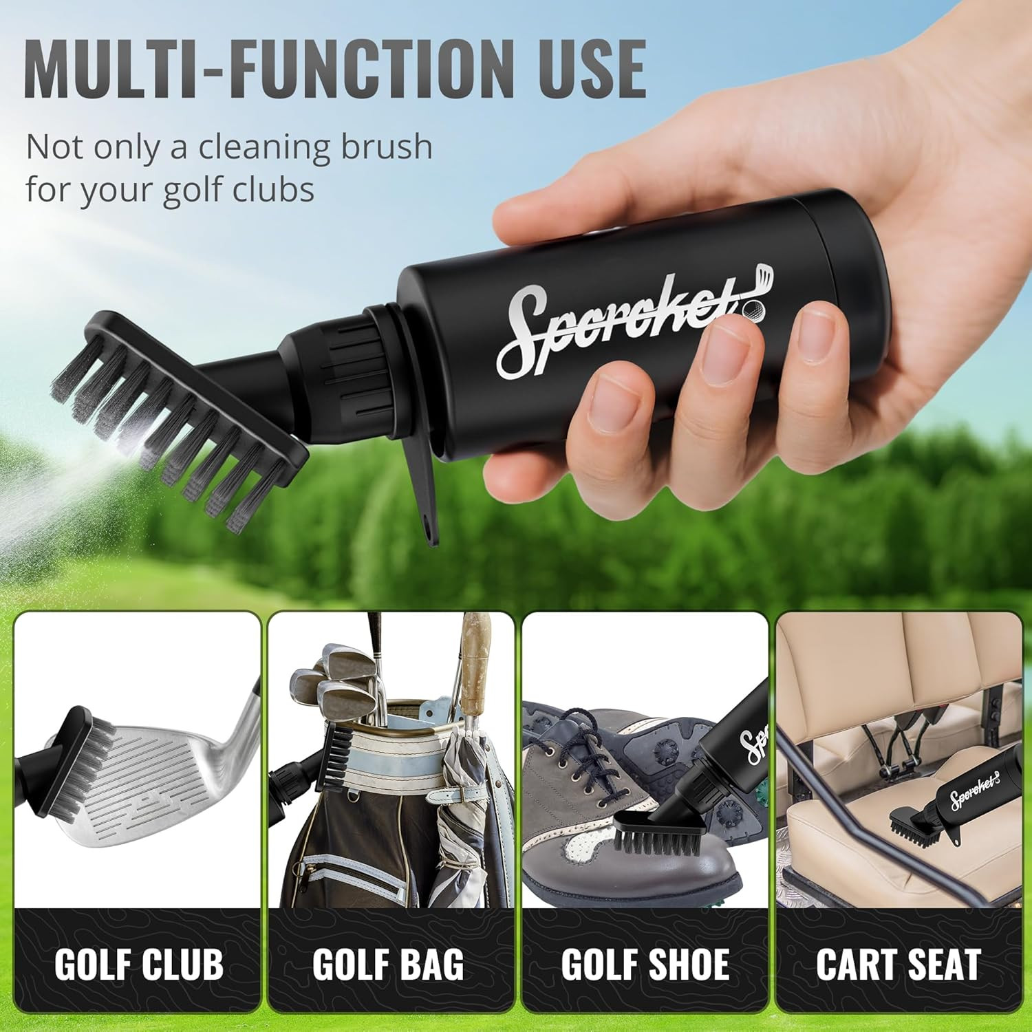 Pro Golf Club Brush Cleaner with Multi Purpose Heavy Duty Retractable Clamp and