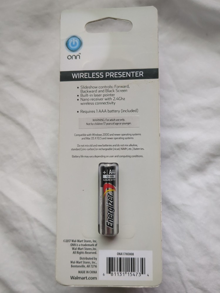 ONN Wireless Presenter 75 Ft Range Laser Pointer Battery Included NEW SEALED
