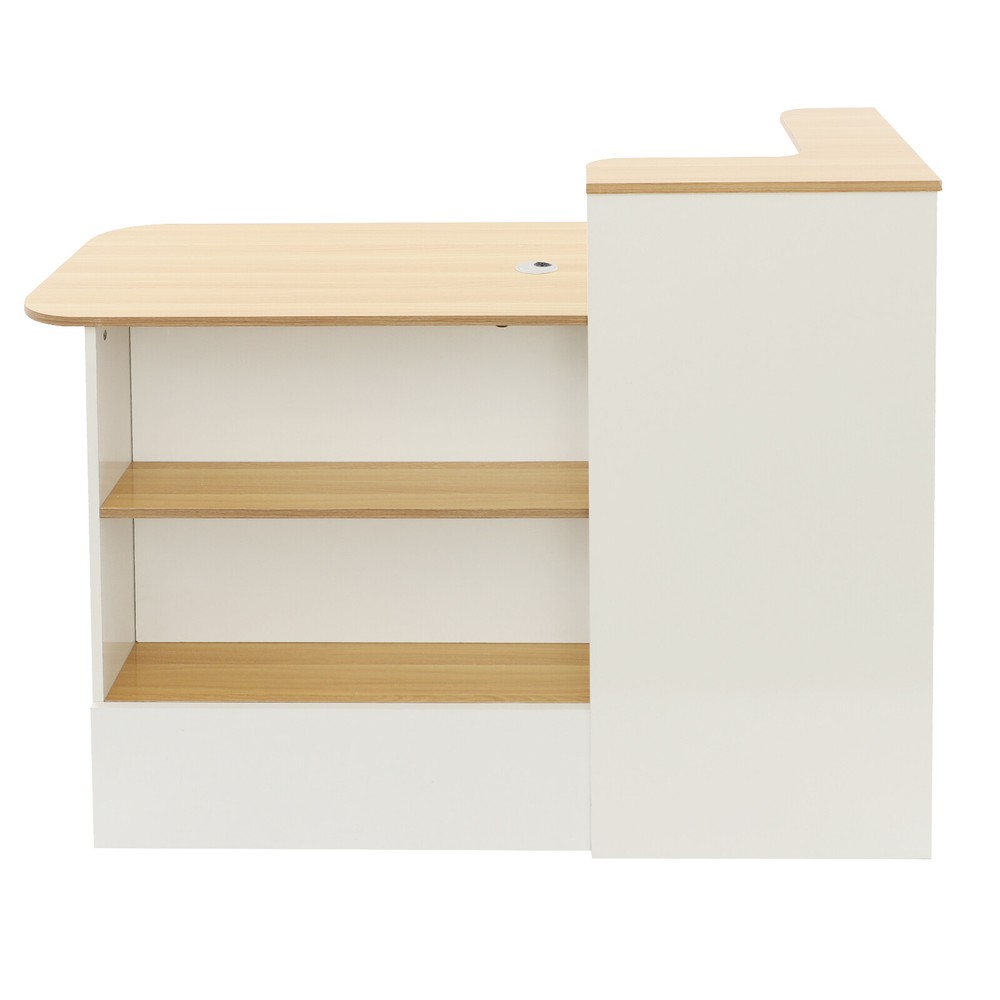 Reception Desk Rectangular Modern Reception Counter Table w/ Lockable Drawer