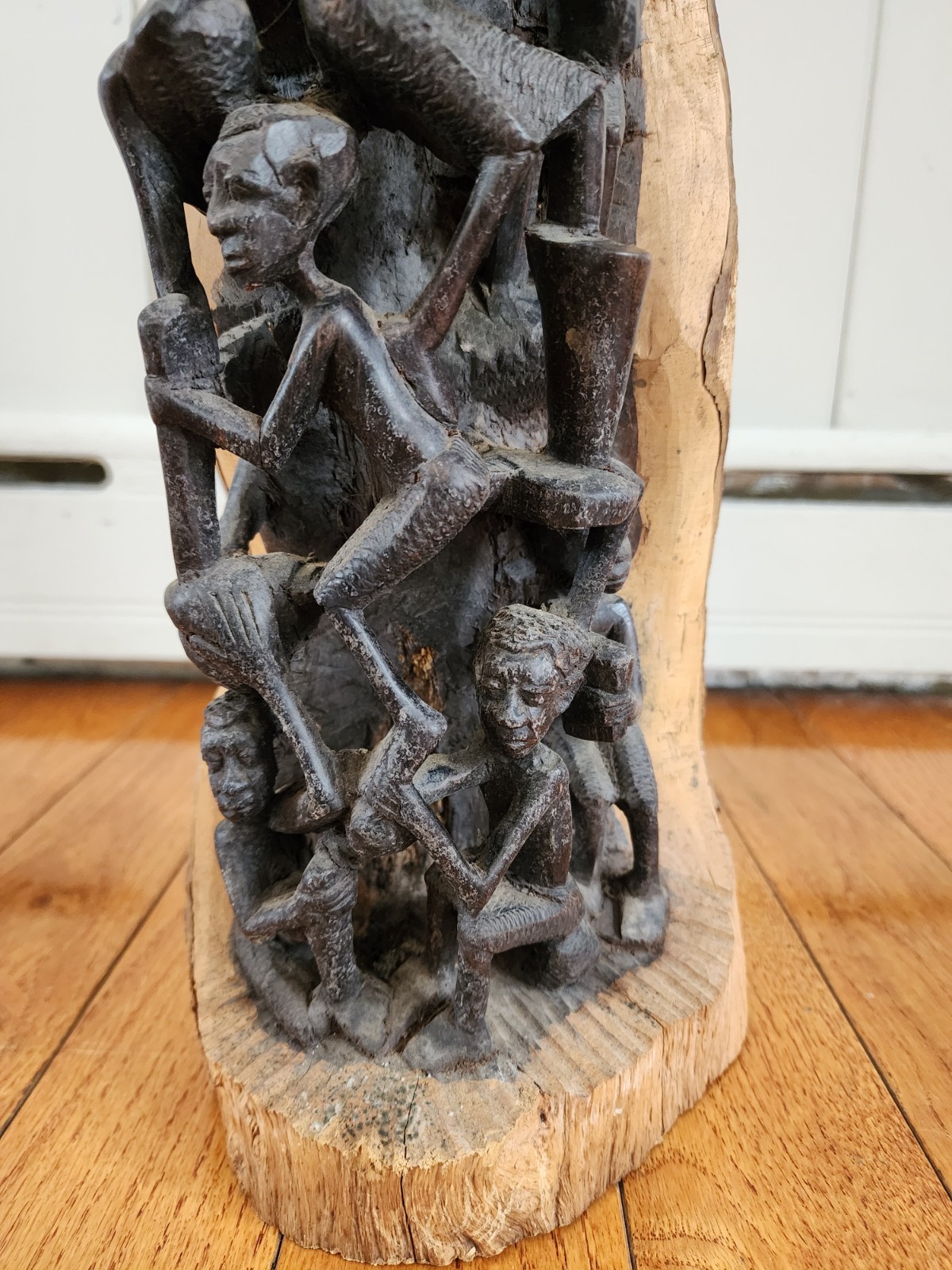 Antique African Makonde Tree of Life Ebony Wood Carving Sculpture Statue
