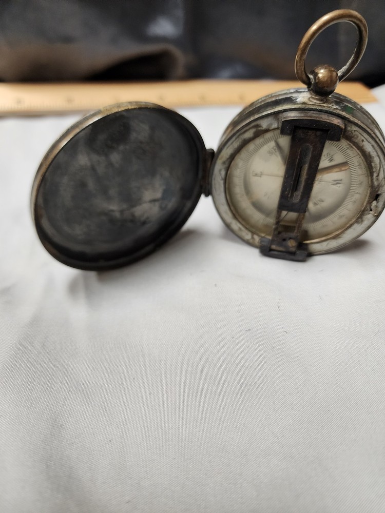 WWII Compass with Sighting Vane and Case