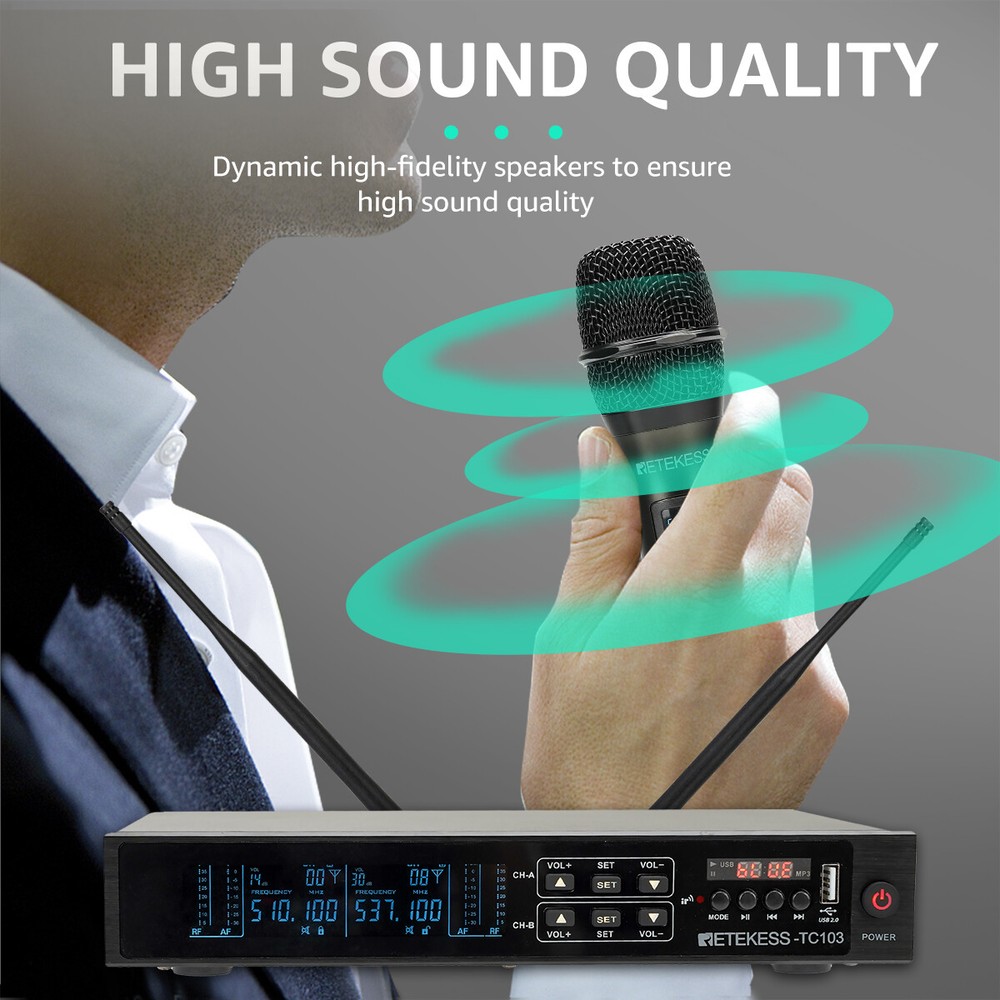 Retekess TC103 Wireless Microphone System Bluetooth 5.0 Handheld Dual Channel