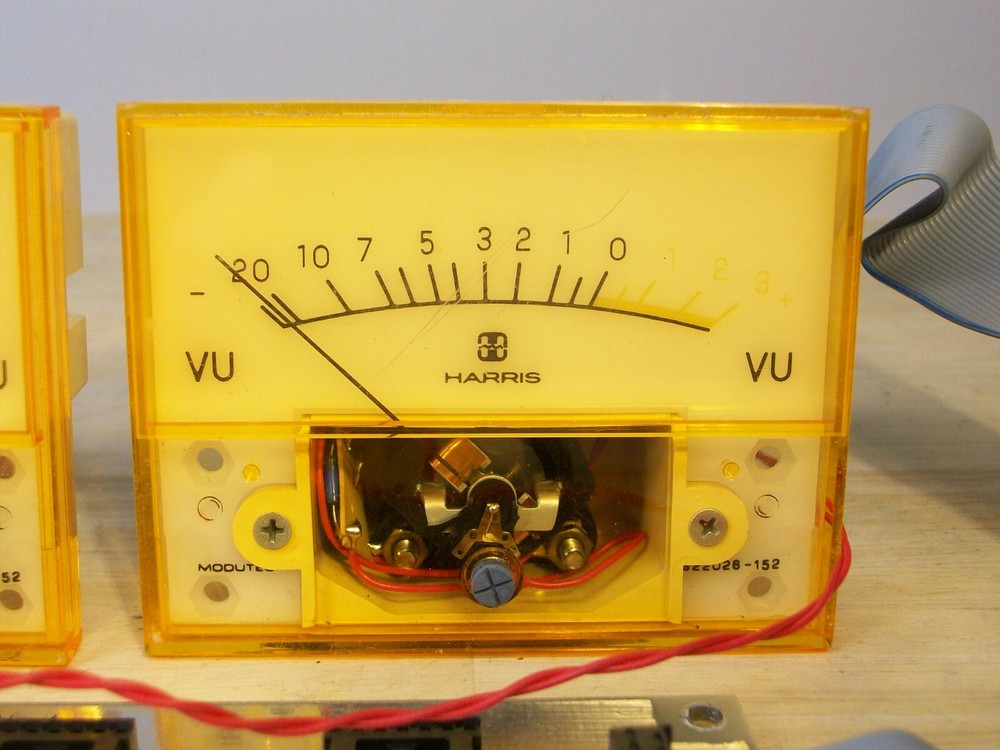 Three Harris analog - VU METERS - + 2 extra faceplates, from Medalist 12 console