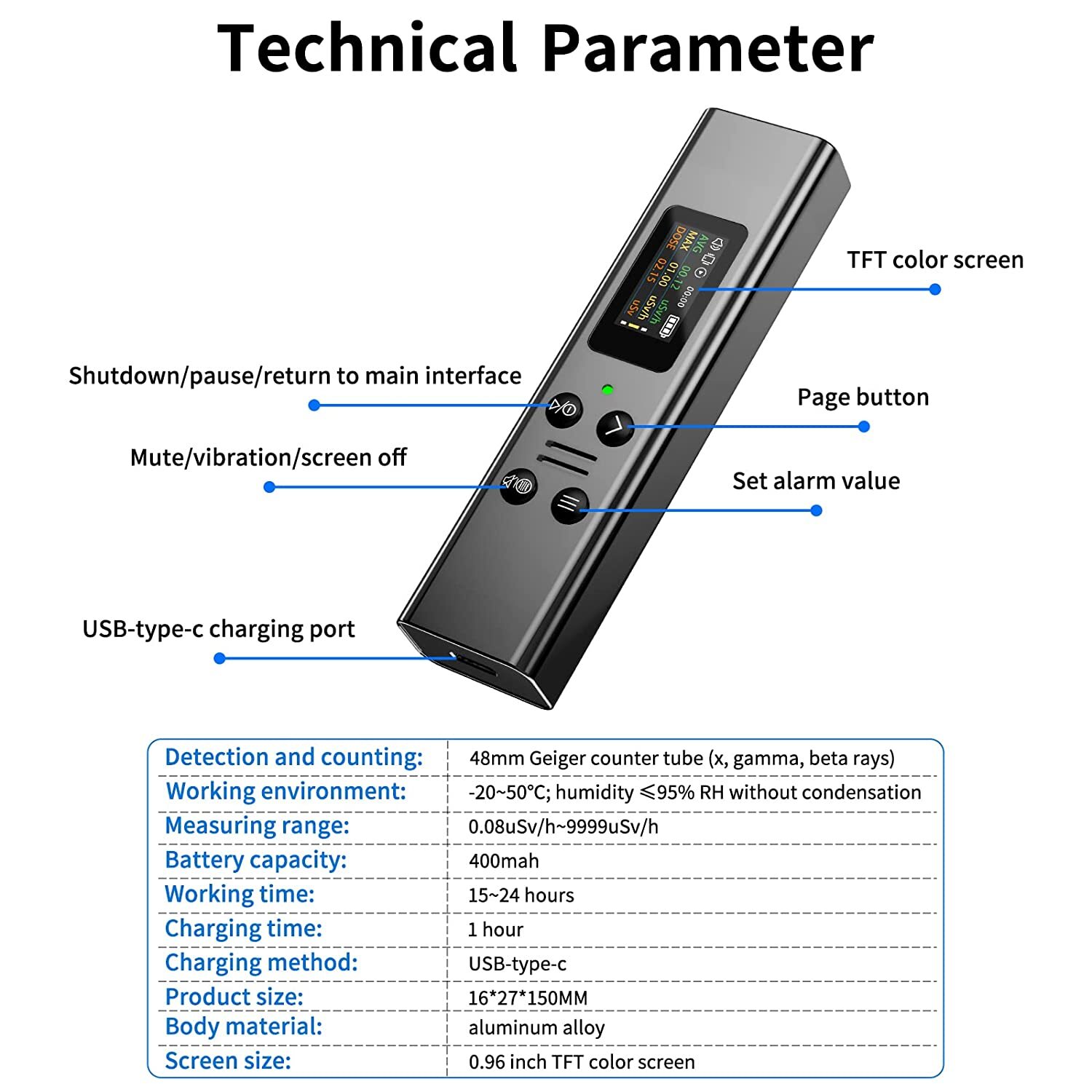 Geiger Counter Nuclear Radiation Detector Beta Gamma β γ X-ray Dosimeter Monitor