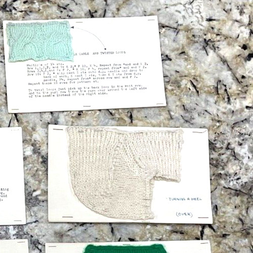 Vintage Handmade Sampler of Knitting Stitches Patterns Examples on Cards
