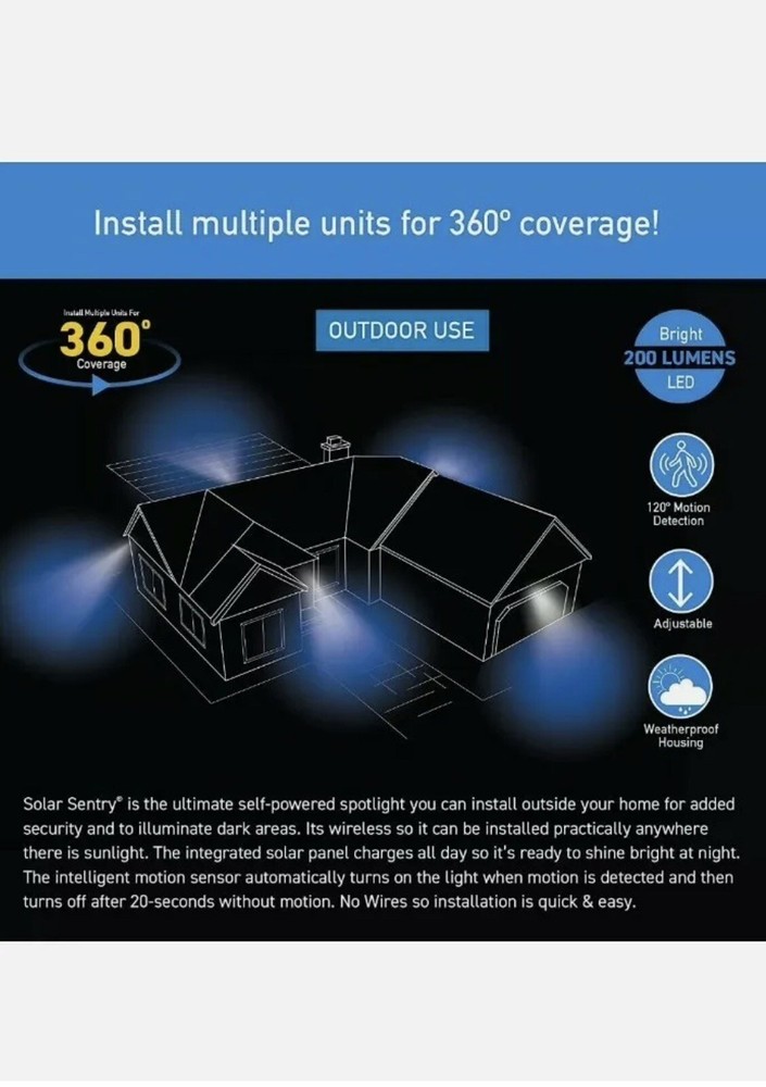 Solar Wireless Security Light Motion Sensor Sensor Sentry Solar Outdoor New
