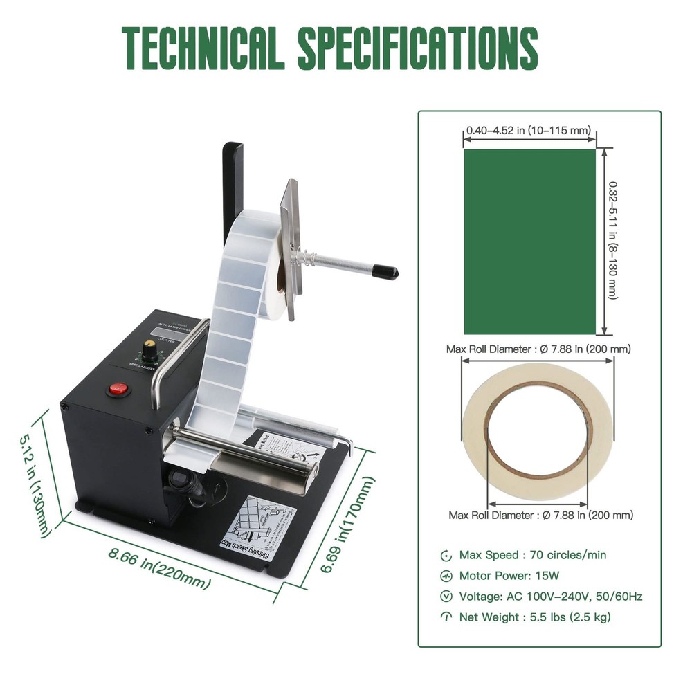 U.S. Solid Automatic Label Dispenser 4.52 in Width Translucent Labels Counter