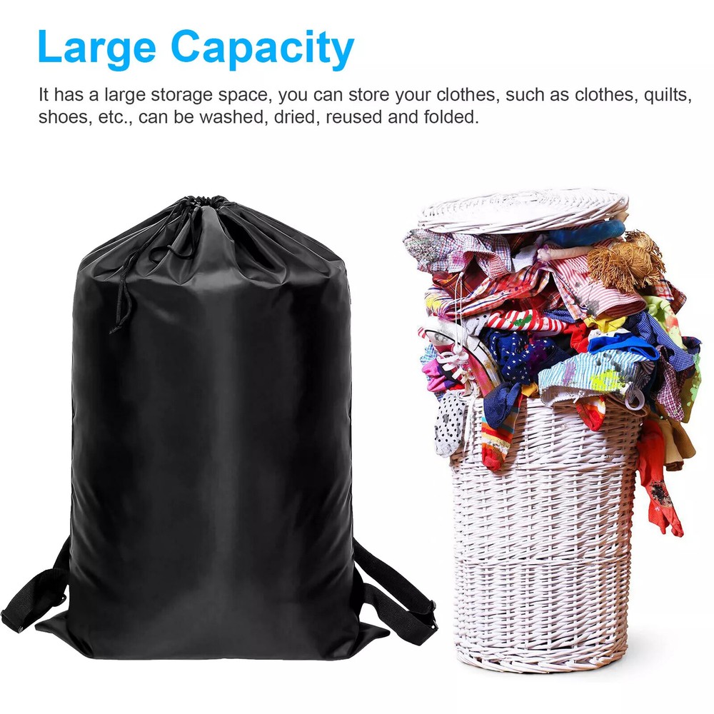 36" Laundry Backpack Bag Luggage Storage Shoulder Strap Heavy Duty Drawstring