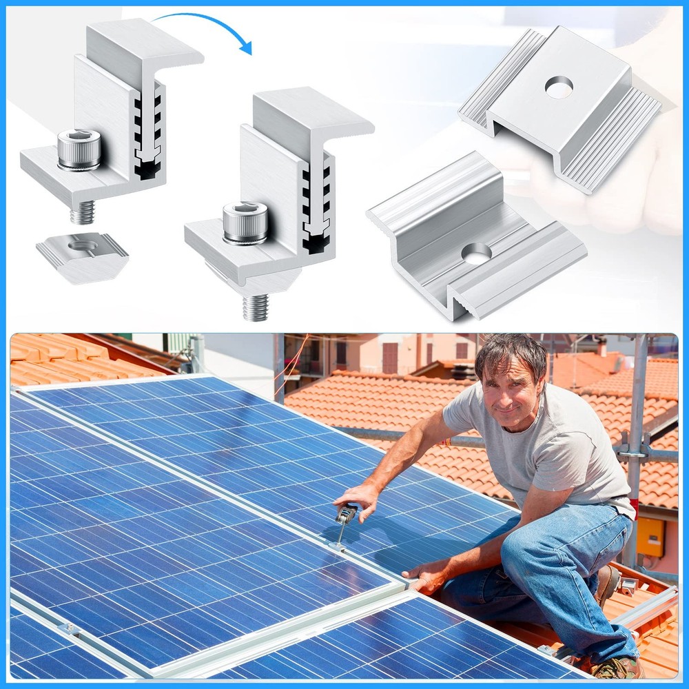 1.06" Solar Panel Mount Bracket 56pc Adjustable Aluminum End & Mid Clamps