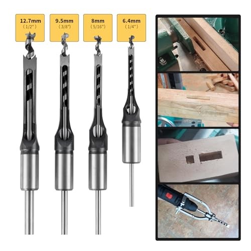 Square Hole Drill Bit Adapter with 4pcs Square Hole Drill Bit, Mortising