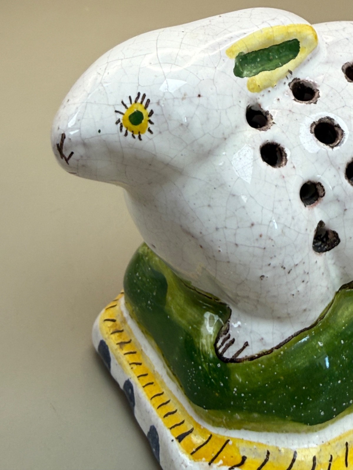 From Portugal Vintage Ceramic Pomander Potpourri White Bunny Rabbit signed H. J.