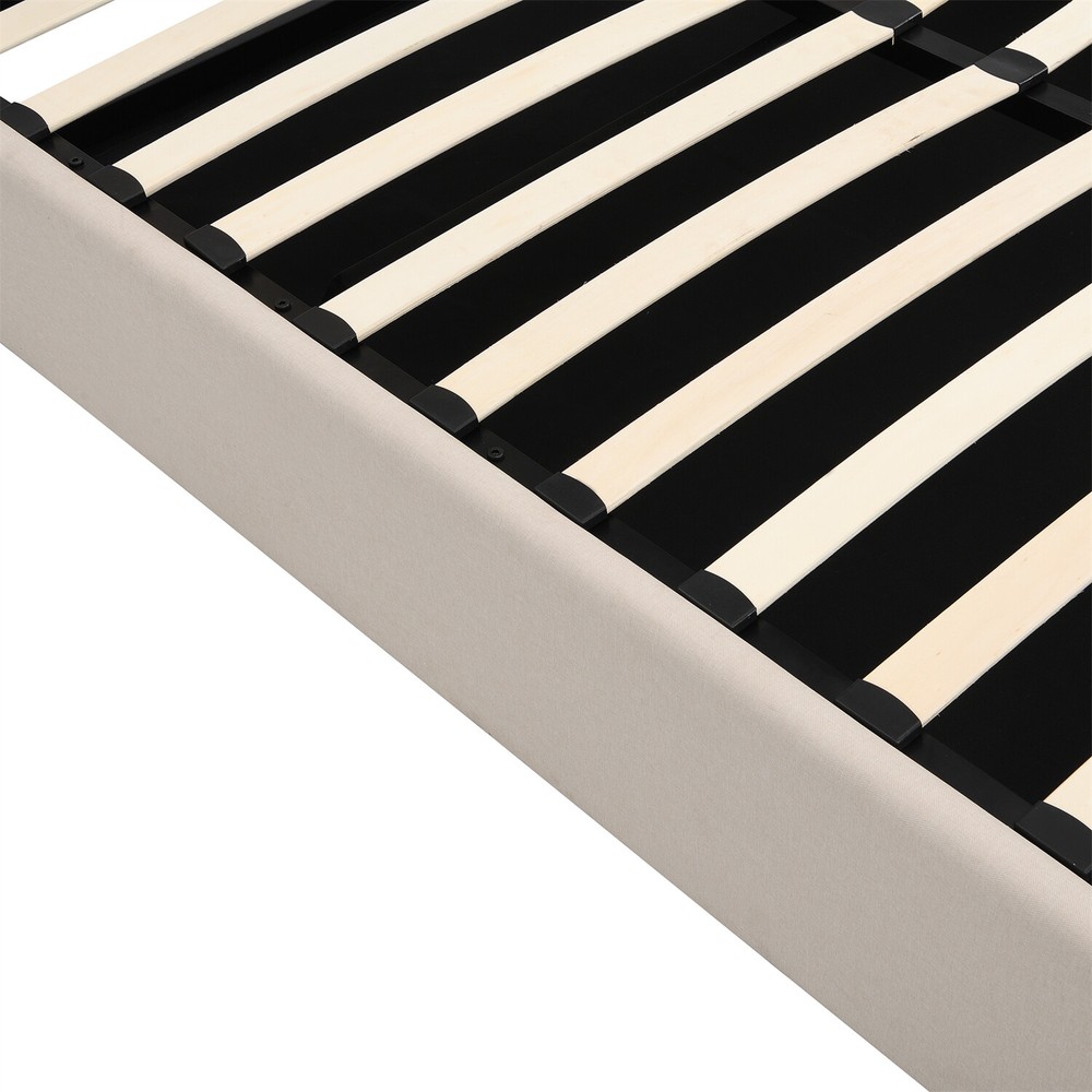 Full Size Upholstered Platform Bed Frame w/ Hydraulic Storage System Beige