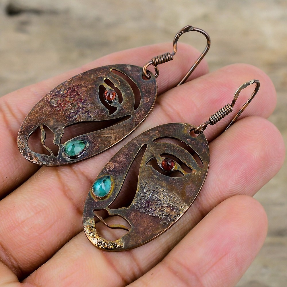 Chrome Diopside Electroformed Drop/Dangle Earrings Handcrafted Copper Gift 2.17"