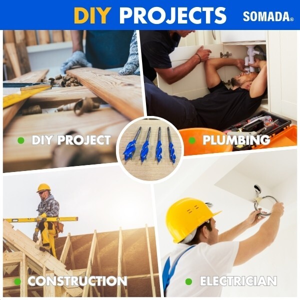 SOMADA Auger Drill Bit Set for Wood, 4-Piece, 1/2", 5/8", 3/4" and 1" Inch Size