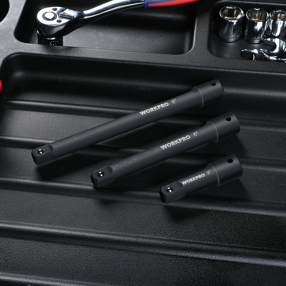 WORKPRO 3 PCS 1/2" Drive Impact Extension Bar Set 3” 6” and 8“ Socket Extensions
