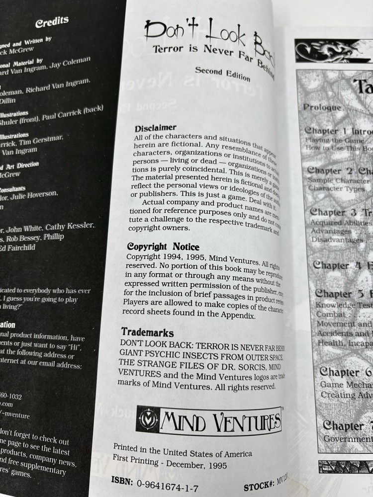 Don’t Look Back Terror Is Never Far Behind Mind Ventures RPG Sourcebook 2nd Edit