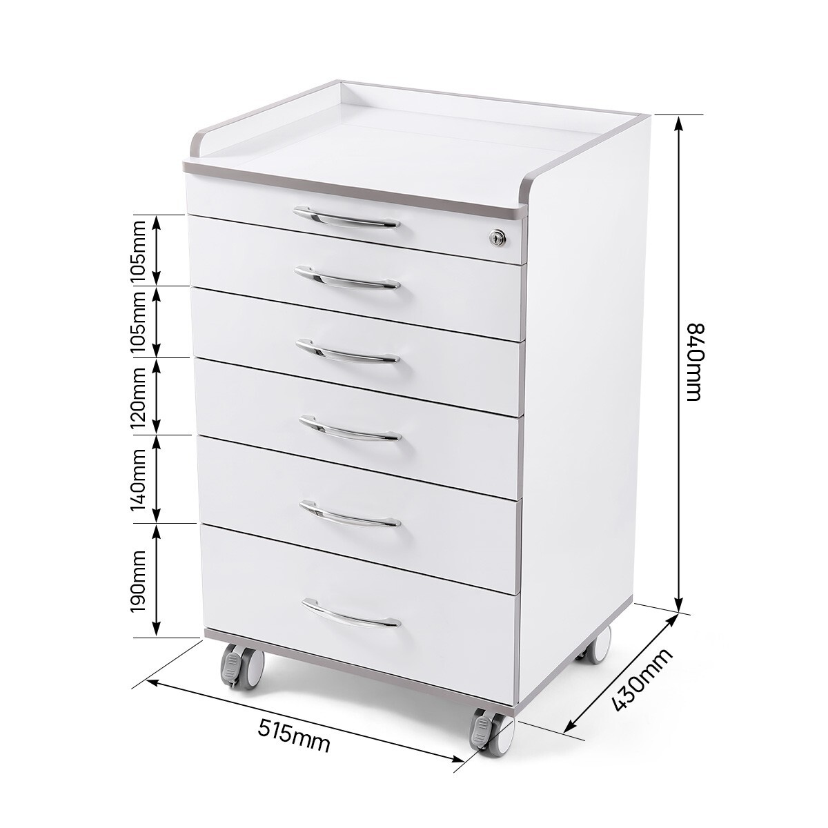 5 Drawers Dental Lab Mobile Cabinet Assistant Cart Medical Utility Storage Cart