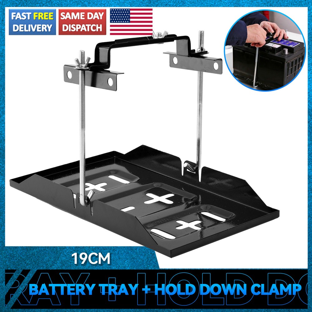 Storage Battery Holder Adjustable Tray + Hold Down Clamp Bracket Kit Universal