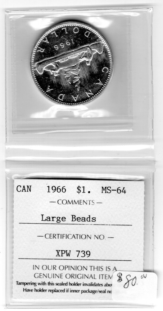 1966 Canada One Silver Dollar - ICCS Graded MS-64