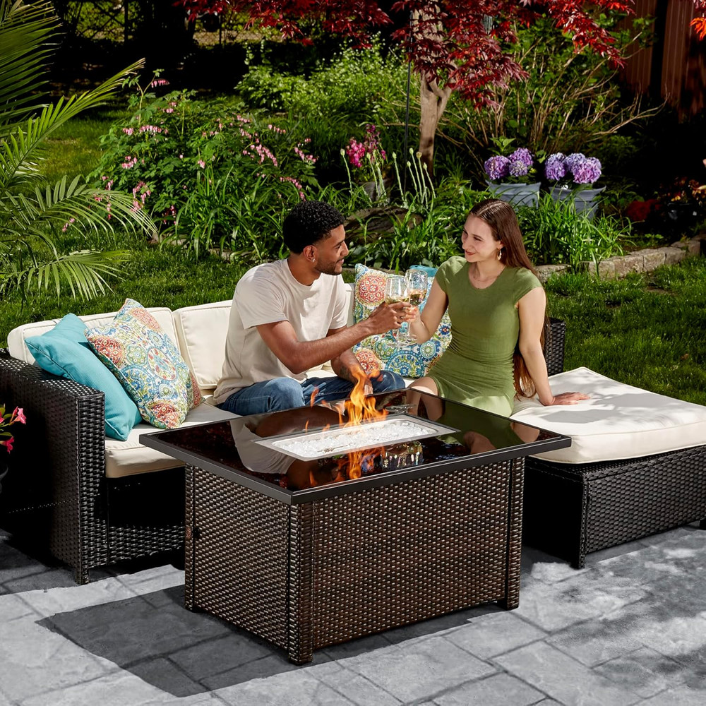 Stylish Brown/Black Rectangular Outdoor Gas Fire Table with Multi Color Design