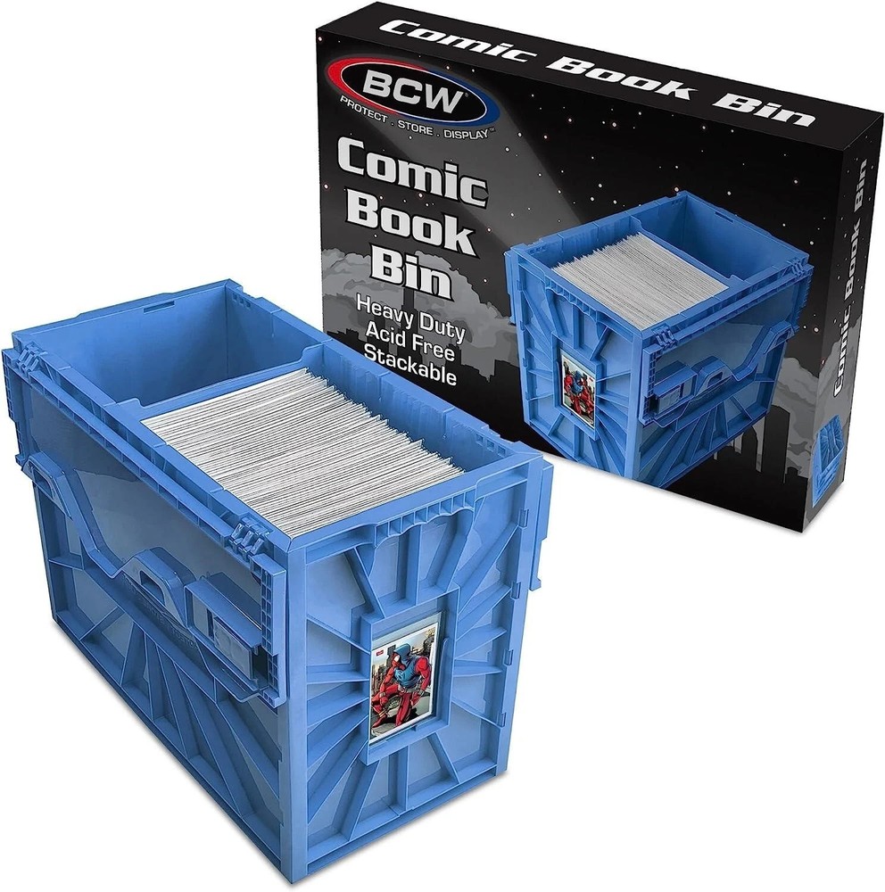 BCW Comic Book Bin Heavy Duty Plastic Box Stackable Holds 150 Bagged in New Blue