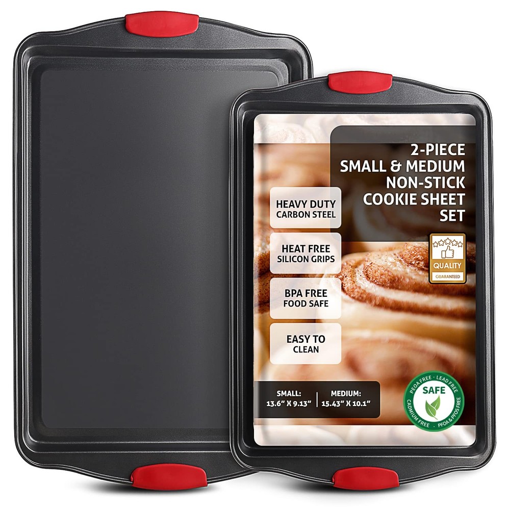 JOYTABLE Baking Sheet, 2PC Cookie Sheet Set 2-Piece (Small & Medium), Black