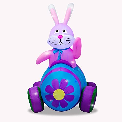 4Ft Easter Inflatables Bunny Decorations with LED 4ft Bunny Driving Car