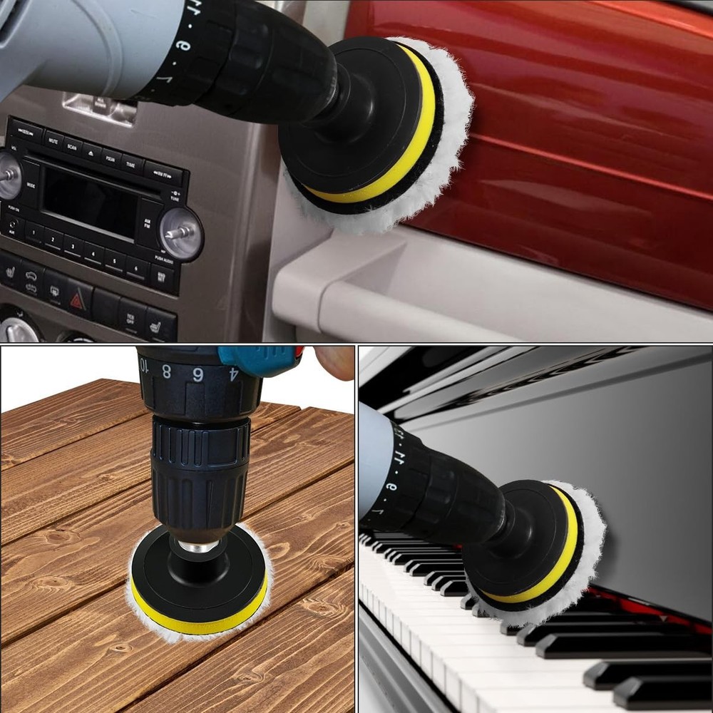 Quadafy 7 Piece 3 Inch Wool Buffing Pad, Drill Buffer 7 3