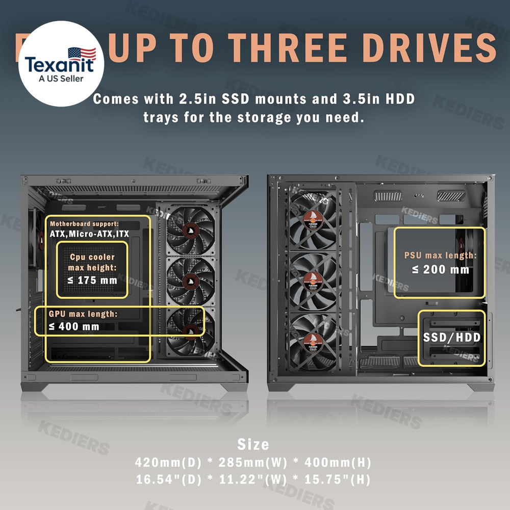PC CASE ATX 4 Fans Pre-Installed, Type-C Mid Tower Computer Case with Full-View