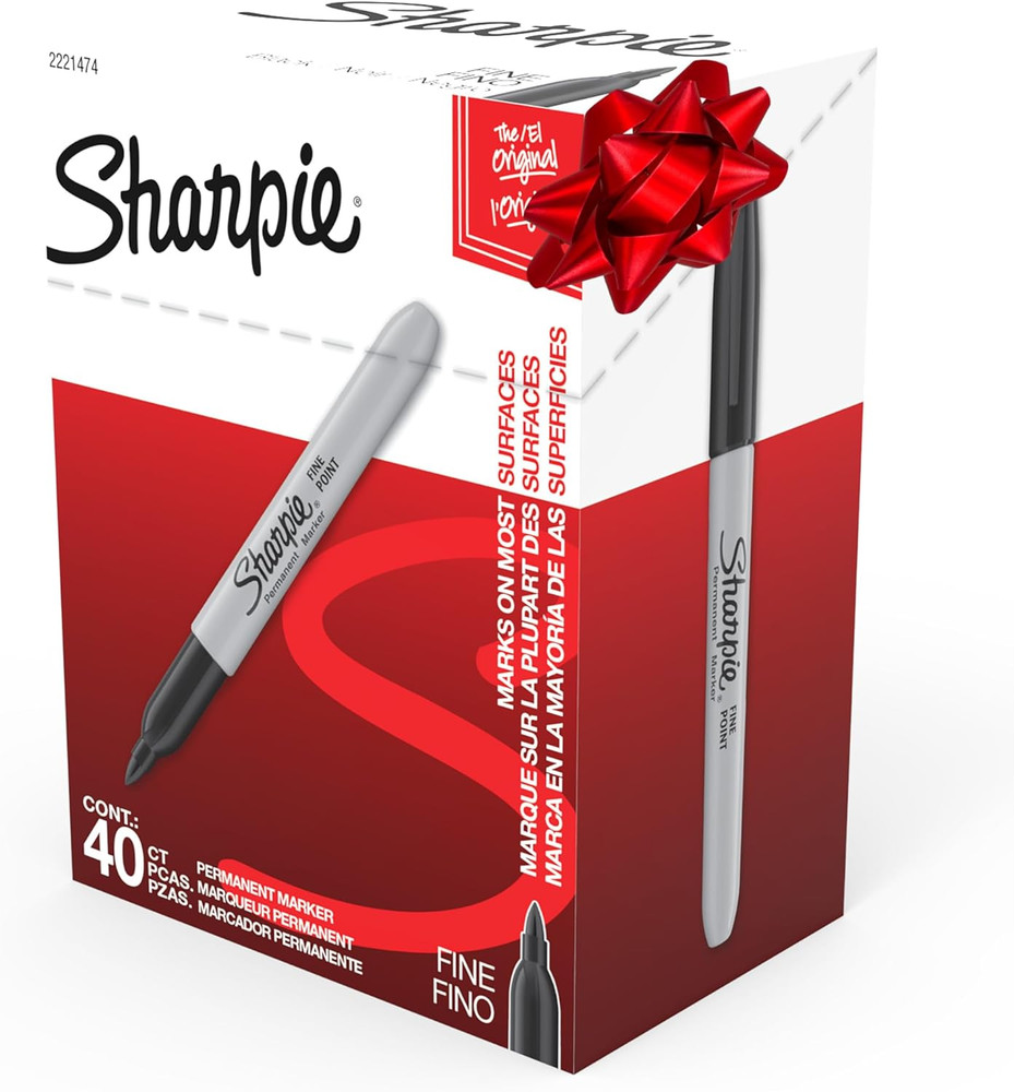 Sharpie Permanent Markers, Fine Point, Black, 40 Count - Quick Drying, Bulk Set