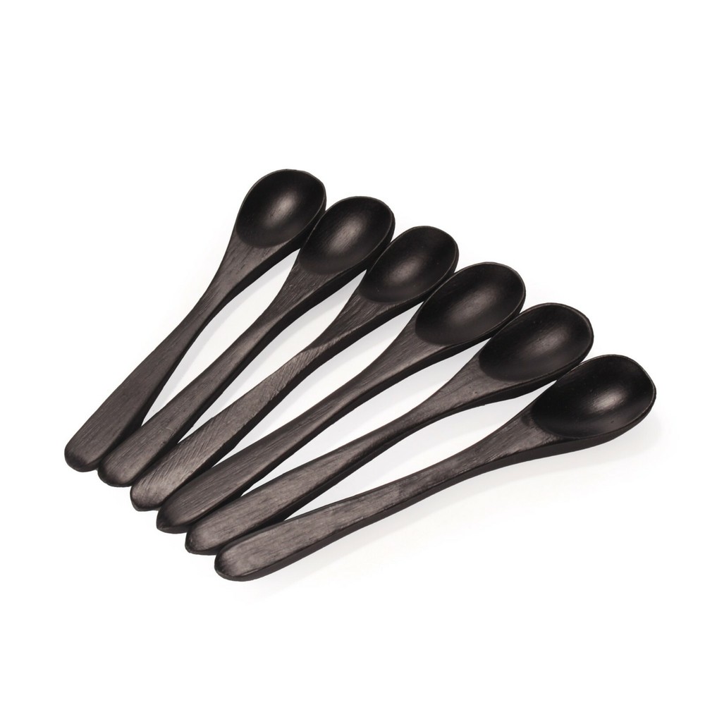 Black 3.5" Oval Head Small Solid Bamboo Spice/Salt/Sugar Spoons