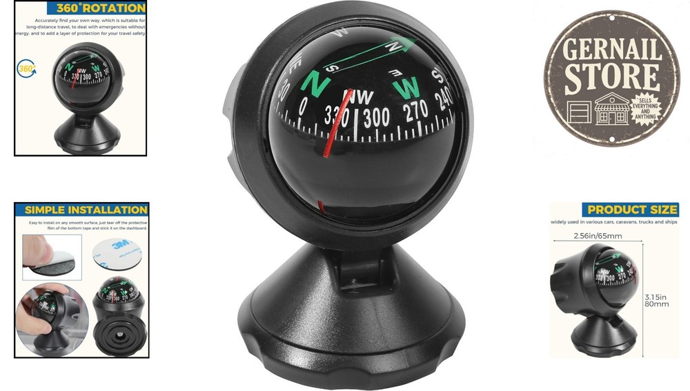 Compact Dashboard Compass Ball - Easy Read & Adjustable Mounting for Vehicles