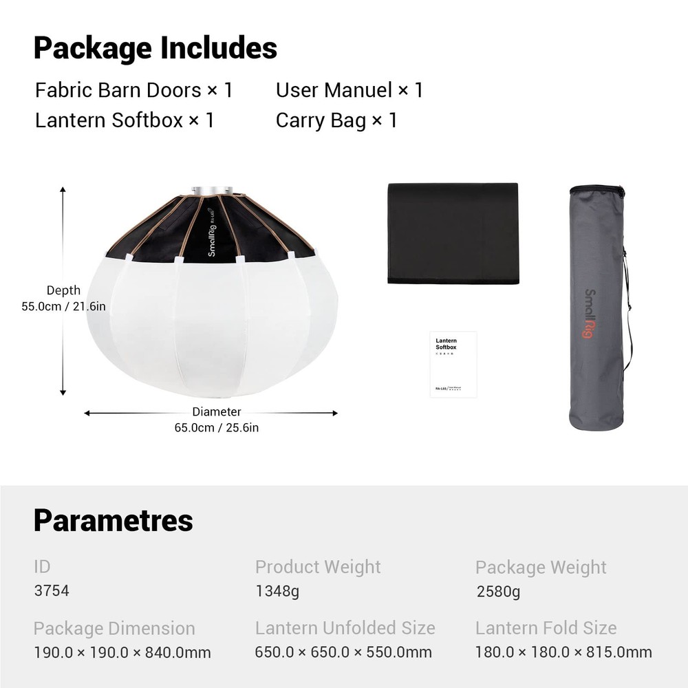 SMALLRIG Lantern Softbox Soft Light Modifier, 26 Inch/65 cm Softbox Diffuser ...