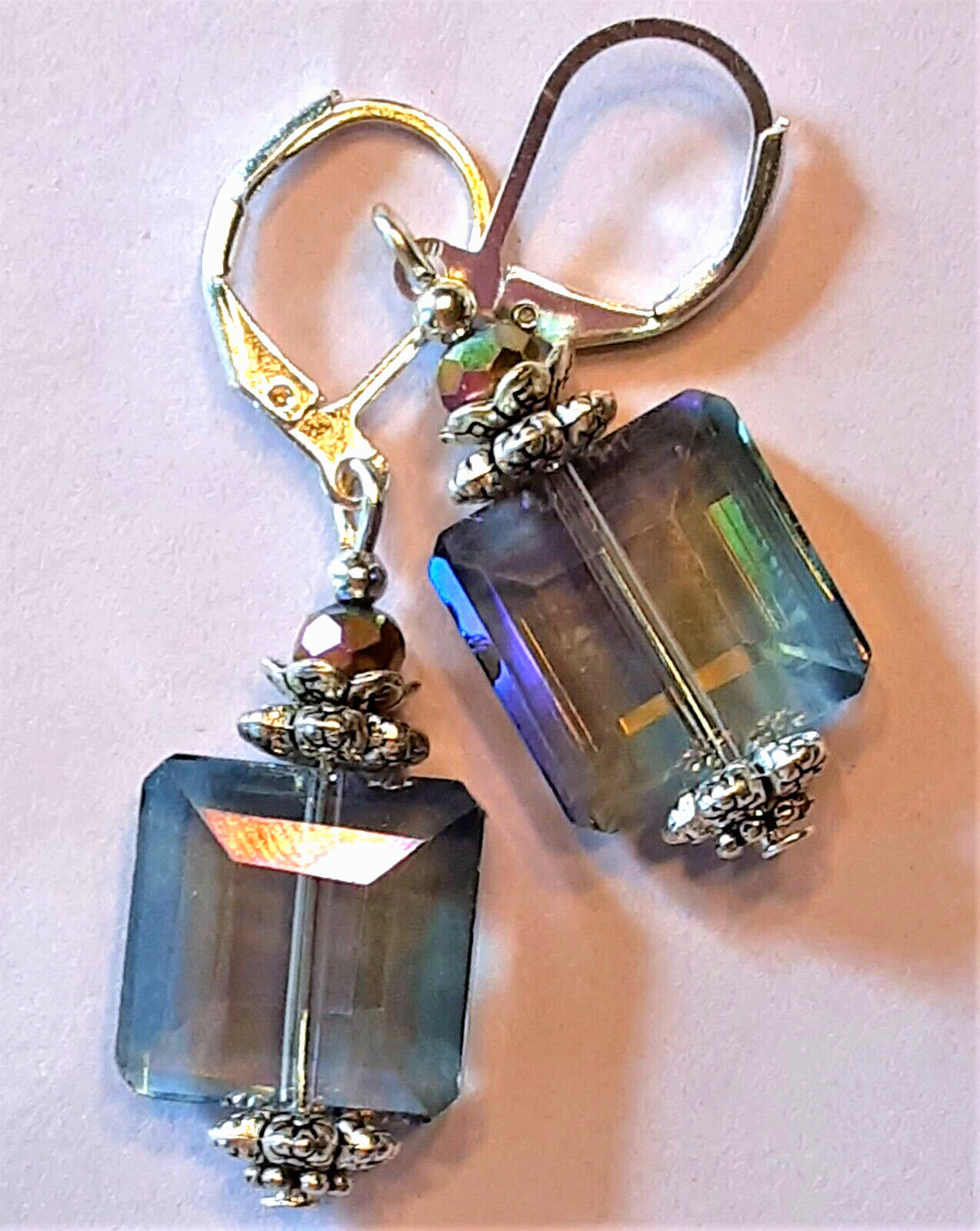 MONTANA BLUE color CHINESE CRYSTAL earring  LEVERBACK handcrafted XX
