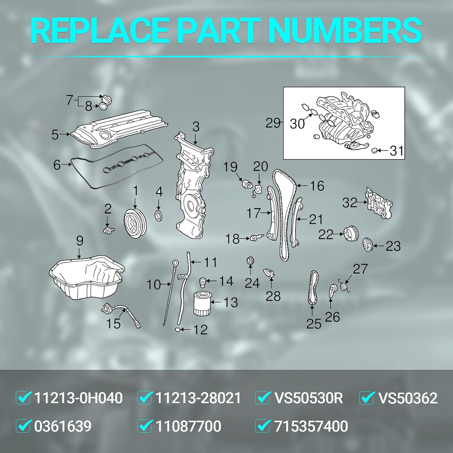 Engine Valve Cover Gasket For Toyota Camry 2002-2011 2.4L L4 2362cc 11213-28021