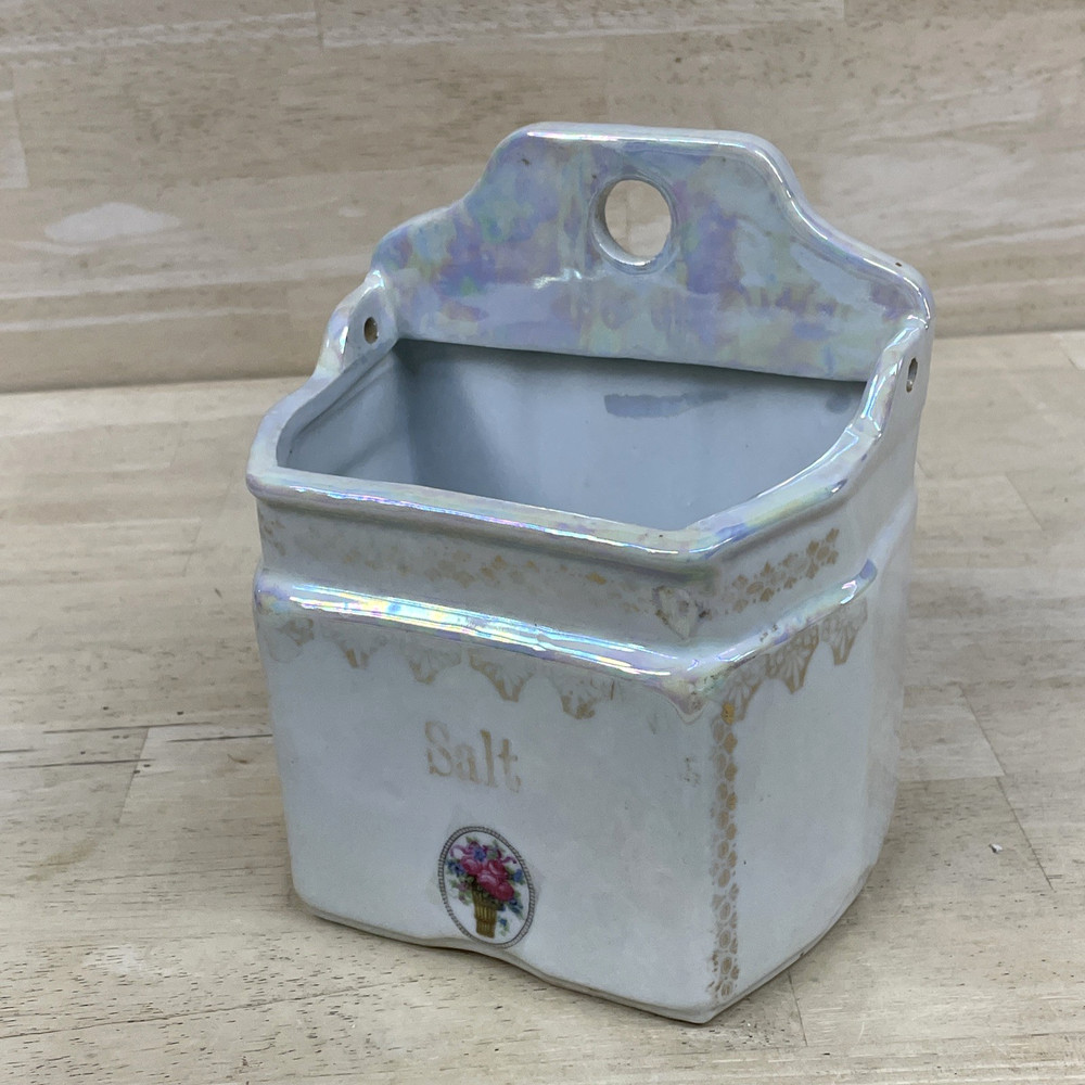 German Lusterware Salt Container Cannister Wall Decor