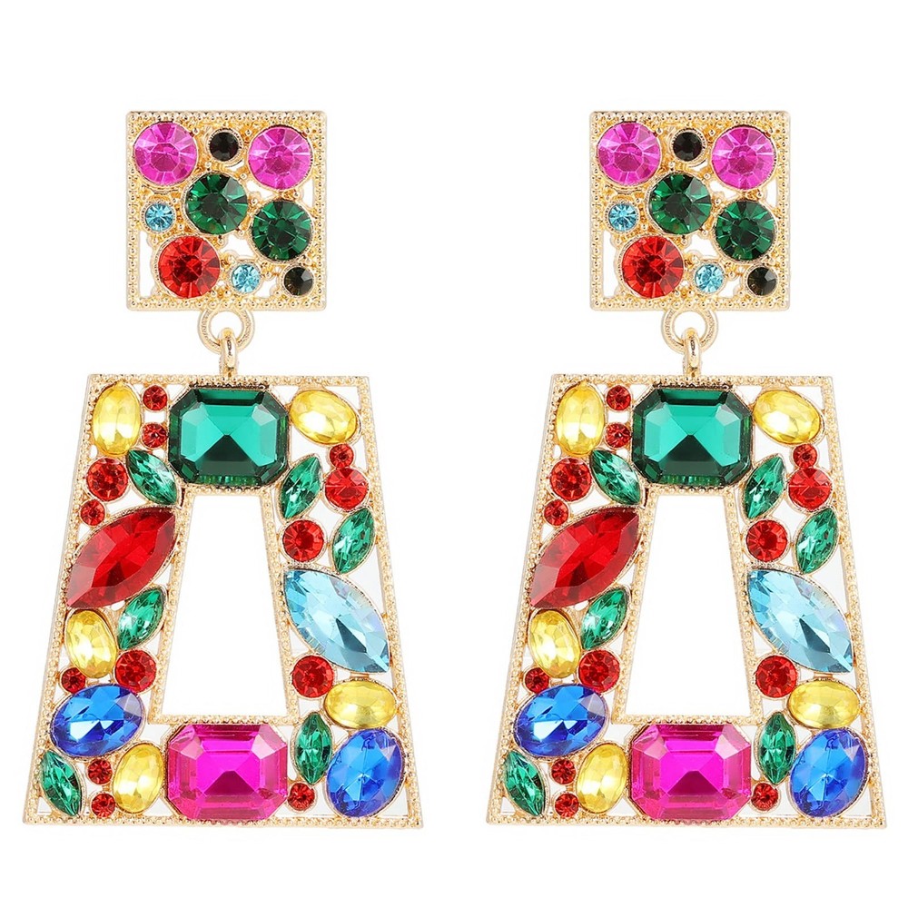 Elegant Rhinestone Rectangle Dangle Earrings Trendy Geometric Drop Statement ...
