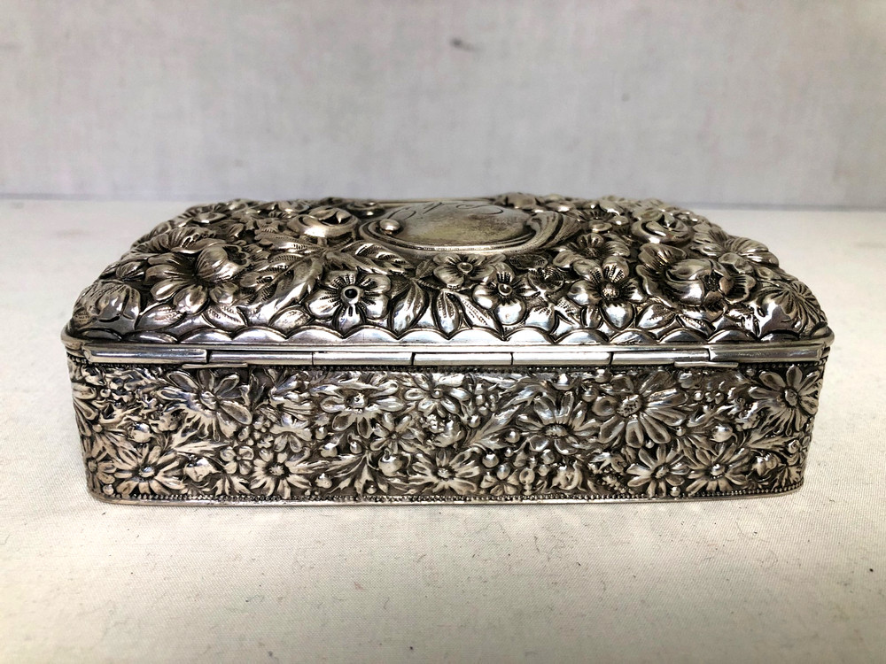 Antique Gorham Cluny Pattern Sterling Silver Rectangular Hinged Box, 177 Grams.