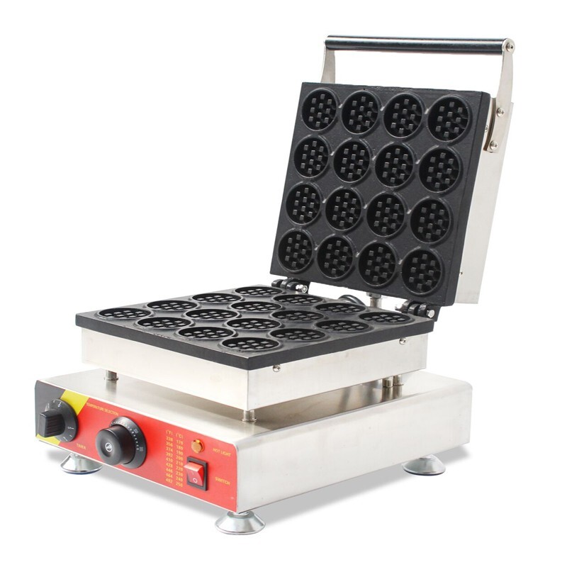 110V Electric 16Pcs Nonstick Mini Round Waffle Maker Baker Kitchen Machine