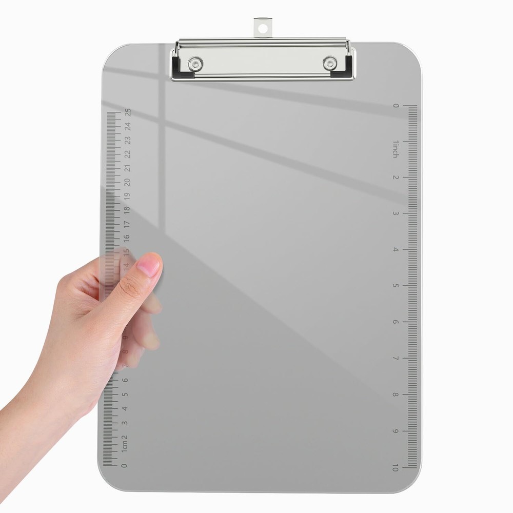 Plastic Clipboards, Translucent Clip Board with Low Profile, Grey 1PC